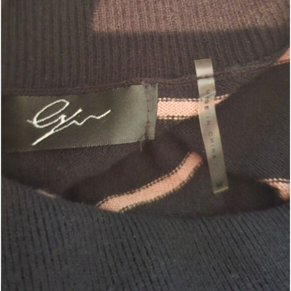 Black and Tan Cowl Neck Sweater Dress with Horizontal Stripes. Size Medium. - Picture 3 of 4